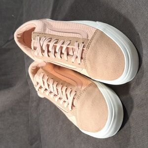 Vans Old Skool Peachy Pink Suede Woven Textile Lace Up Sneakers VG 9.5